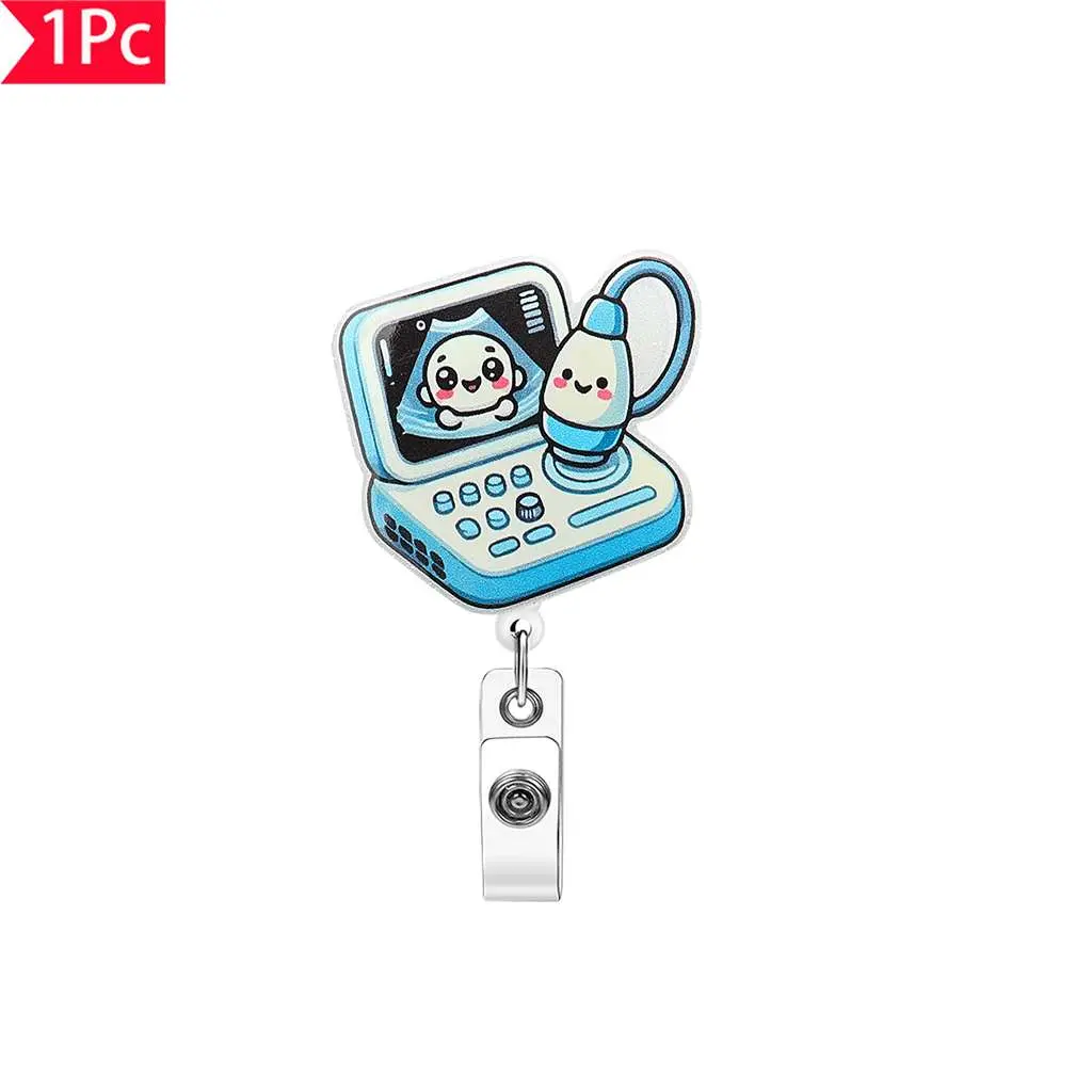 1PC cartoon ultrasound machine, B-ultrasound machine, expandable and easy to pull buckle, ultrasound department nurse ID clip, medical certificate buckle, Nurse Badge Reel, Nursing Badge Reel, suitable for nurses, doctors, Christmas gifts
