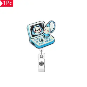 1PC cartoon ultrasound machine, B-ultrasound machine, expandable and easy to pull buckle, ultrasound department nurse ID clip, medical certificate buckle, Nurse Badge Reel, suitable for nurses, doctors, Christmas gifts