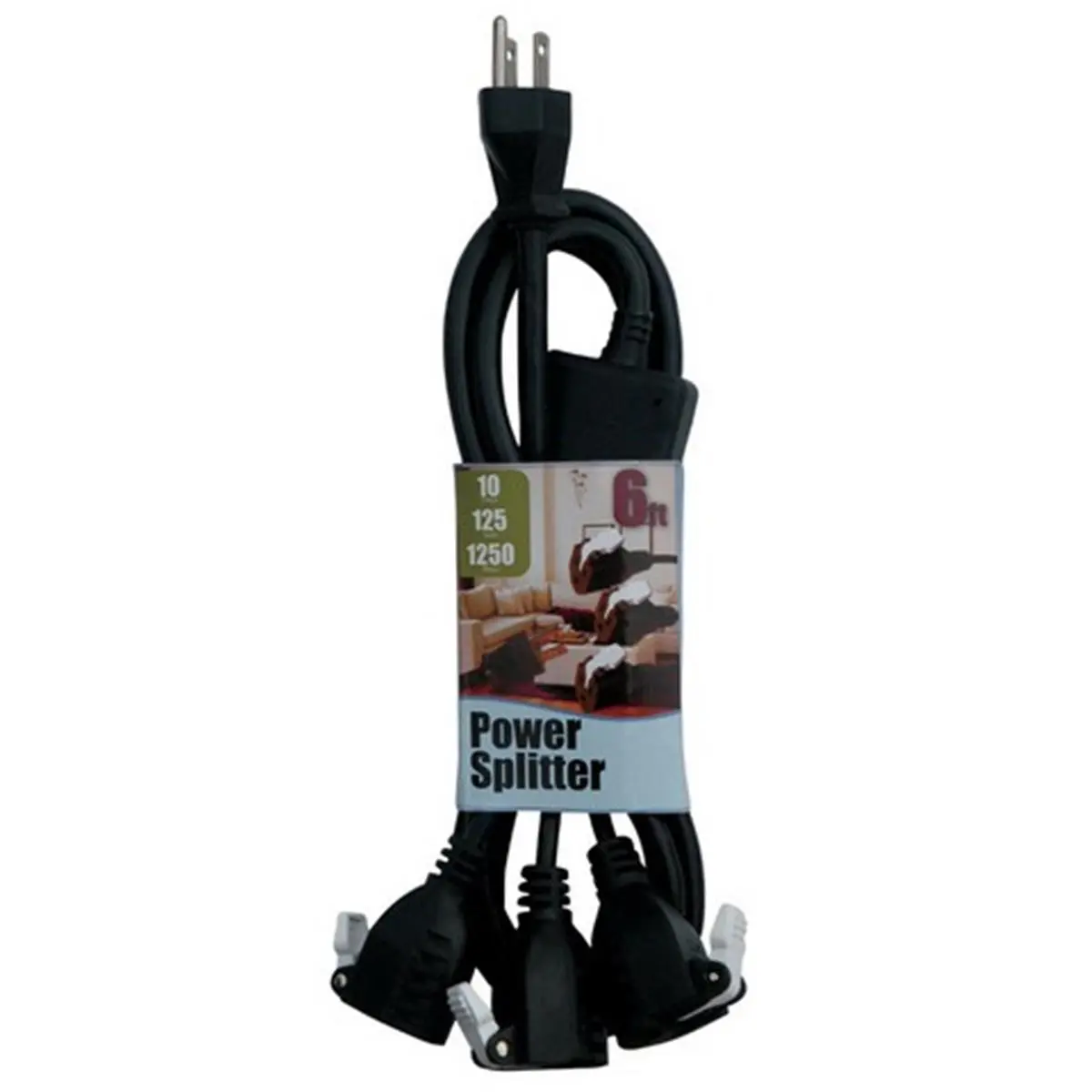 212 MAIN 6 ft 1 to 3 Outlet Cord Splitter with 3-Prong Pigtail, Round Rubber Cord for Indoor/Outdoor Use, 10A, 125V, UL Listed, 125 Volts
