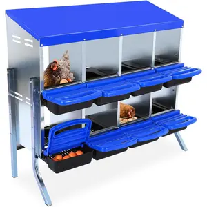 8-Compartments Chicken Nesting Boxes with Roll Out Egg Collection and Large Vented Holes,Metal Nesting Boxes for Chickens, Hens, Ducks,Wall Mount/Freestanding Poultry,Blue