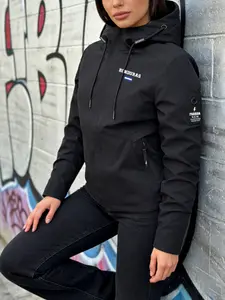 Women's Hooded Jacket Coat, Honduras Letter Print, Casual Sporty Style, Long Sleeve Fitted Design, Comfortable Fashion