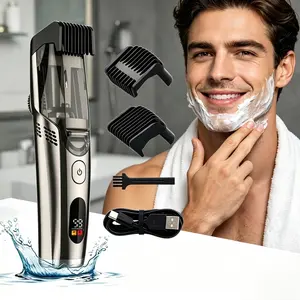 Electric Body Hair Shaver -Vacuum Trimmer, for Mustache, Sideburns, Facial Hair,Private Ball Hair Trimmer for Men and Women - Replaceable 2 Comb, USB Rechargeable, Waterproof Hygienic Shaver Safe and Fast Gift Cordless