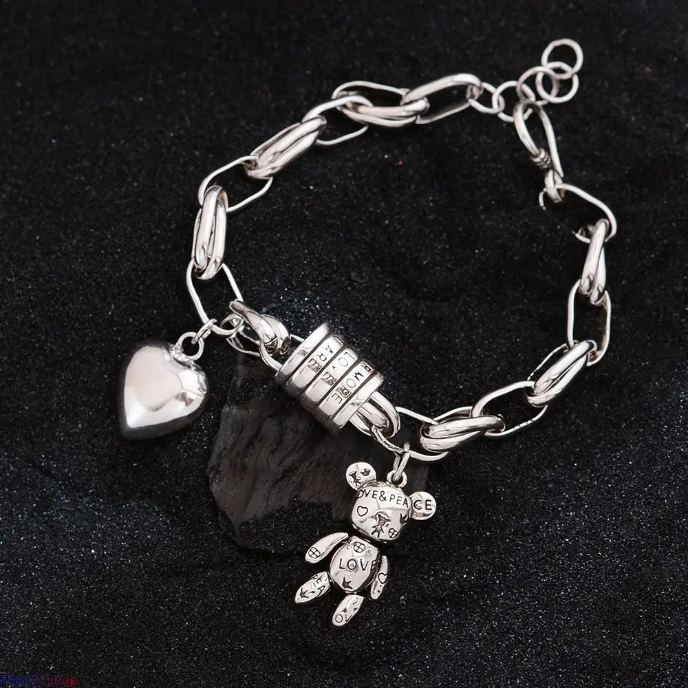 Vintage Teddy Bear Heart Bracelet for Women Dainty Silver Plated Charm Bracelet Aesthetic Y2K Grunge Indie Jewelry Gift for Her campingessentials