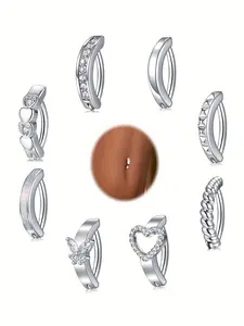 Women's Elegant Butterfly & Heart Design Belly Rings, Navel Piercing Jewelry, Stainless Steel Belly Piercing Jewelry for Party, Daily Clothing Decor, Trendy All-match & Exquisite Diamond Jewelry for Birthday Gift