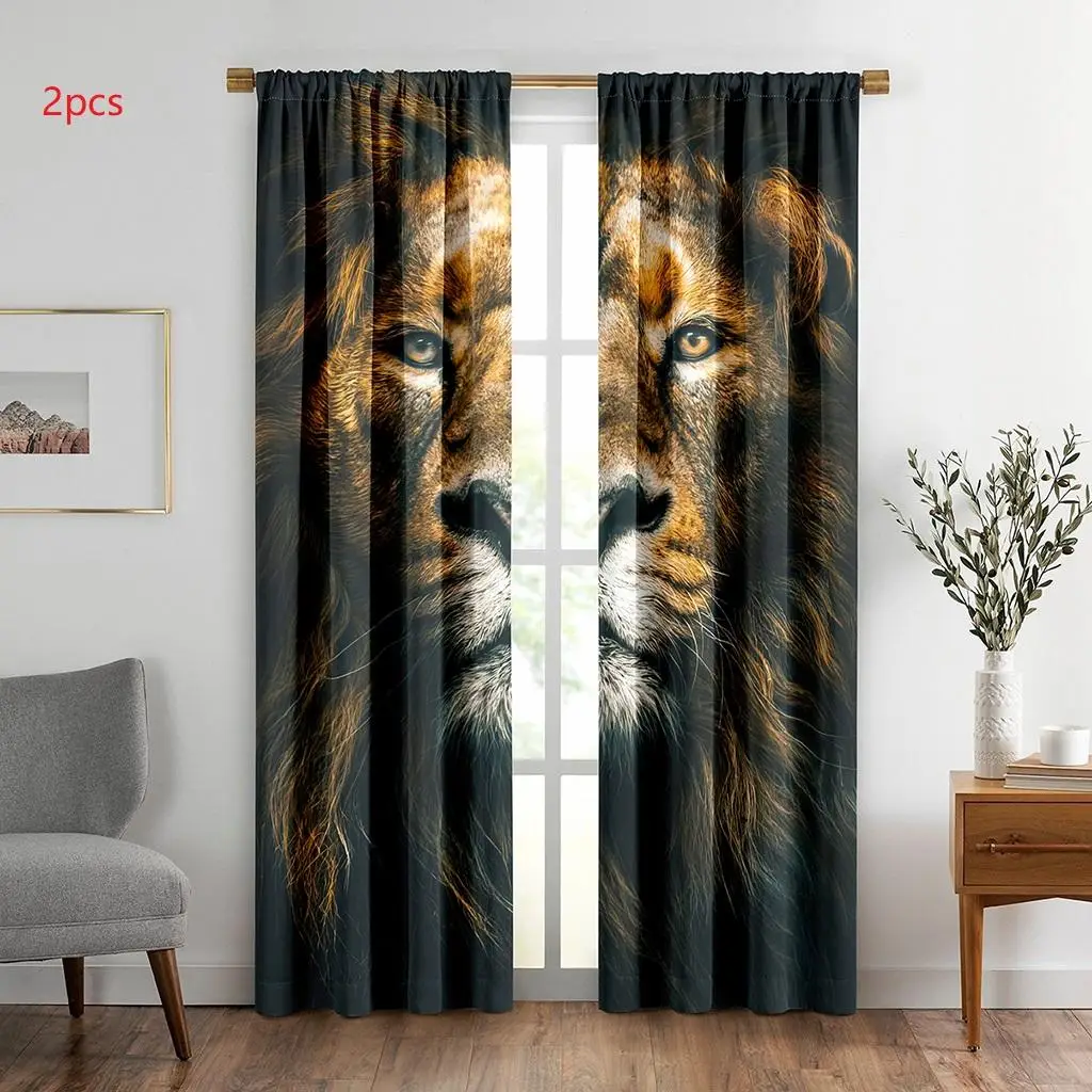 Lion Pattern Window Curtain, 2 Counts Contemporary Art Print Blackout Curtain, Window Drapes for Bedroom Living Room Home Decor