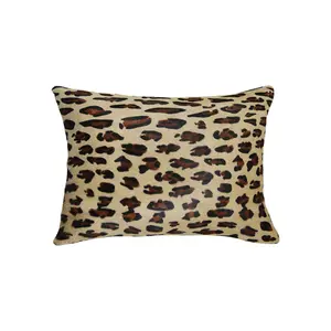 360 Stand 12x20 in. Brown & Black Leopard Print Handcrafted Genuine Hide Zippered Lumbar Throw Pillows - Set of 2, Handmade Finish, Removable Cover, Zipper Closure, Living Room Decor, Indoor Decor, Transitional