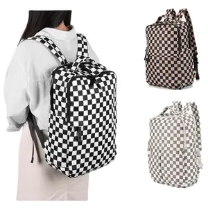 Unisex Backpack Checkered Backpack Nylon Waterproof Backpack 14 Inch Notebook Spacious College Laptop Rucksack Attachable Strap for Work Business Cute Fashion Travel Daypack School Backpack College Bookbag for Beach Gym Travel