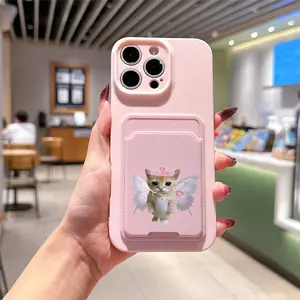 Cute Self-Adhesive Cardholder iPhone Case with Playful Cat Design, Shockproof Tpu Protection for iPhone Models, Perfect Gift for Teens and Women
