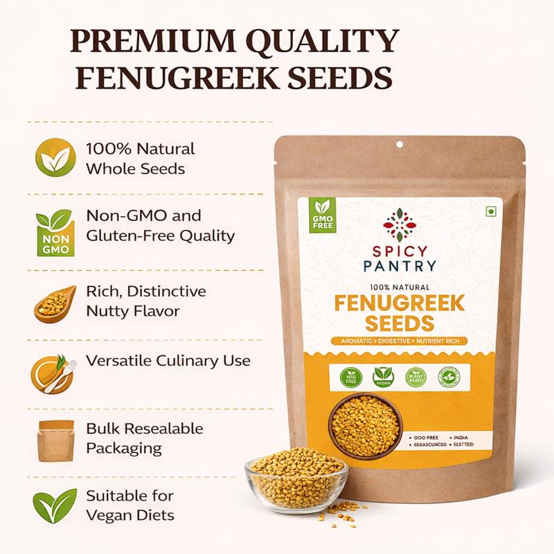 Spicy Pantry Fenugreek Seeds – Whole Methi Seeds for Curries, Tea, Lentils, Pickles & Spice Blends