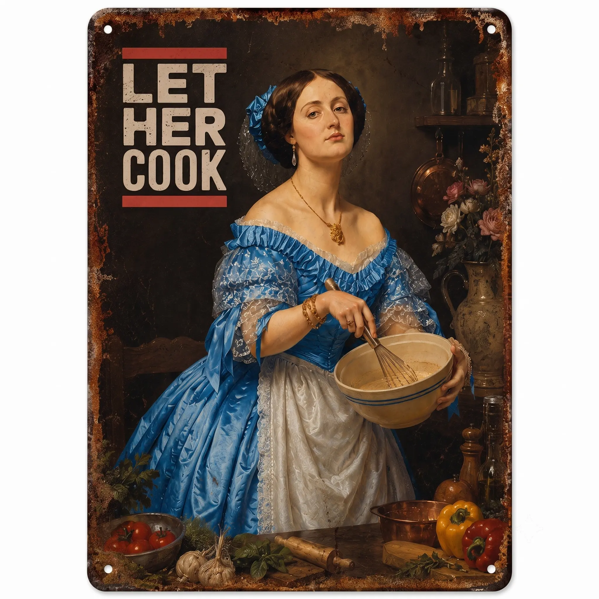 Funny "Let Her Cook" Vintage Metal Tin Sign - Waterproof Rustic Farmhouse Kitchen Wall Decor, TikTok Meme Metal Plate, Gift Ideas for Cooking Lovers, Home Bar Cafe Decoration, Lightweight, Hangable