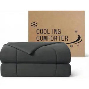 Cooling Comforter , Cooling Blanket for Hot Sleepers & Night Sweats, Breathable Lightweight Comforter for Menopause & Summer, Dual Soft Cool-to-, Oeko-TEX, Grey