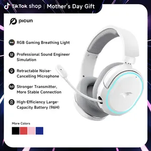 Picun G2 Gaming Headset Version 5.3 Bluetooth, 7.1 Surround Sound, 5ms Low Latency, ENC Microphone for PC, PS4, PS5, Laptop Game Peripherals, Wireless Headset