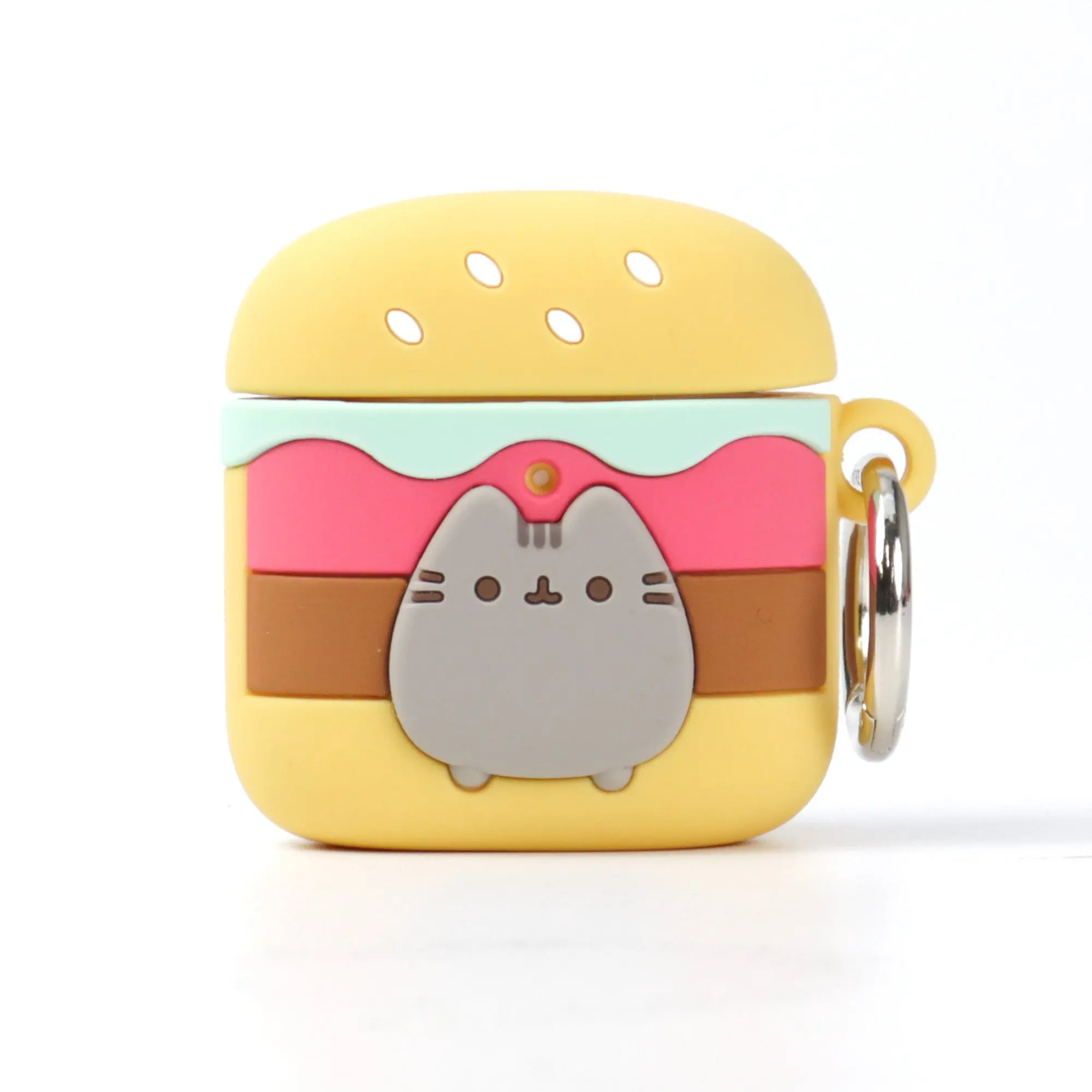 iFace Pusheen the Cat AirPods 1/2 and 3rd Gen Case (Hamburger) - Carabiner Clip Included, Cute Silicone Protective Cover Figure Type