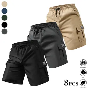 Pack of 3 men’s cargo shorts, suitable for outdoor hiking. Casual, comfortable travel shorts—cool and breathable, moisture-wicking and loose; ideal for everyday summer wear.