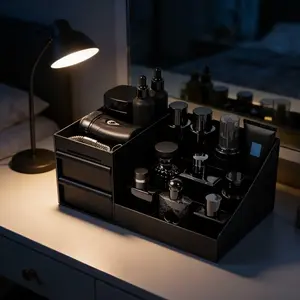 Drawer-type cosmetic storage box with multi-grid layered design, easy to use without installation, large capacity suitable for tall bottle skin care products, and can also store office stationery and small items