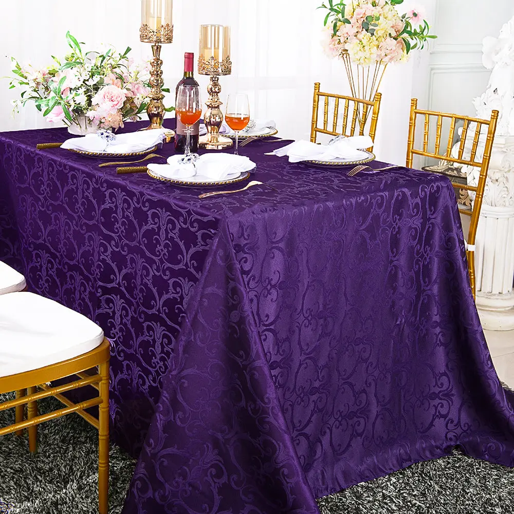 90"x156" Seamless Rectangular Versailles Chopin Damask Jacquard Polyester Tablecloth - Eggplant (1pc)