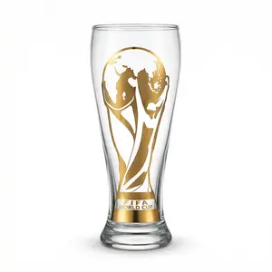 【FIFA WORLD CUP 2026 】Glass cup, featuring the iconic gold trophy design, football theme; suitable for parties, gifts, and watching matches.