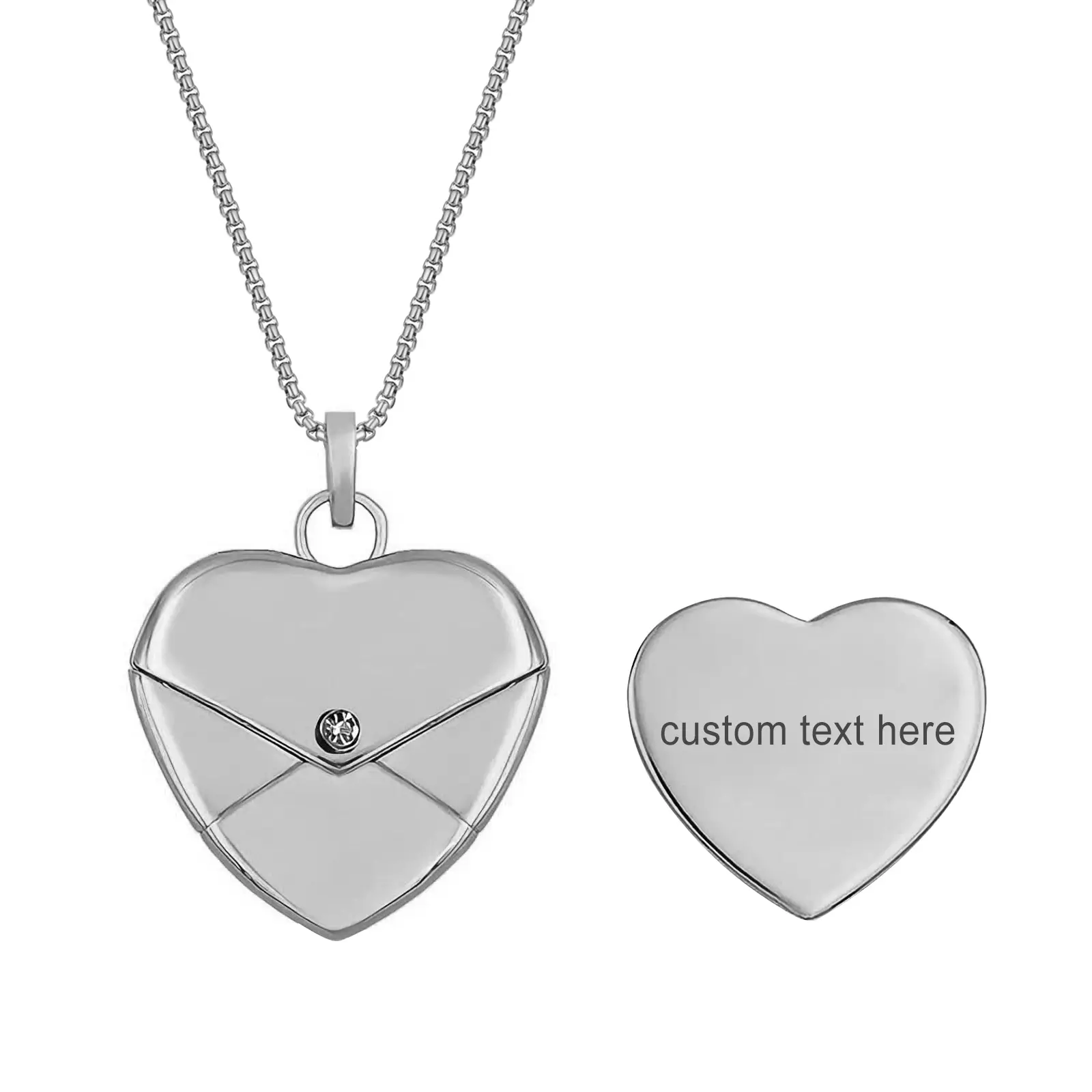 OIDEA Women's Stainless Steel Locket Necklace, Heart Envelope Photo Pendant with 23.6" Chain, Customizable Jewelry Gift for Anniversary, Valentine's Day, Stainless Steel Jewelry, Chain 23.6" X 0.08", Envelope Shape, Heart Shape, Polished Ss
