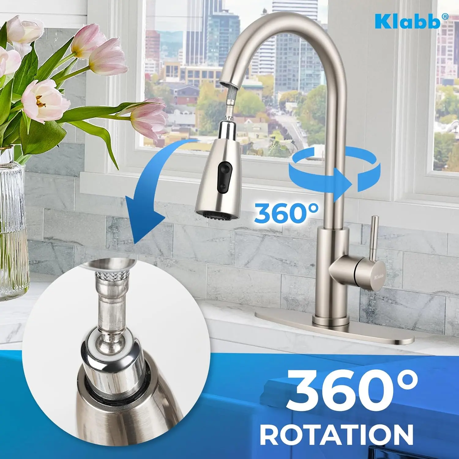 Steel Faucet Single Handle High Brushed Nickel Pull Out Kitchen Faucet, Single Level  Steel Kitchen Sink Faucets with Pull Down Sprayer Matte Black Water Filtration Faucet  Steel Kitchen Faucet Stainless