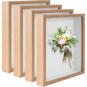 4 Pack 8"x 10" Shadow Boxes Frame Display Cases Wood Deep Shadowbox for Photos, Dried Flowers, Handicrafts Picture Frames for Wall Tabletop (Wood, 8x10)