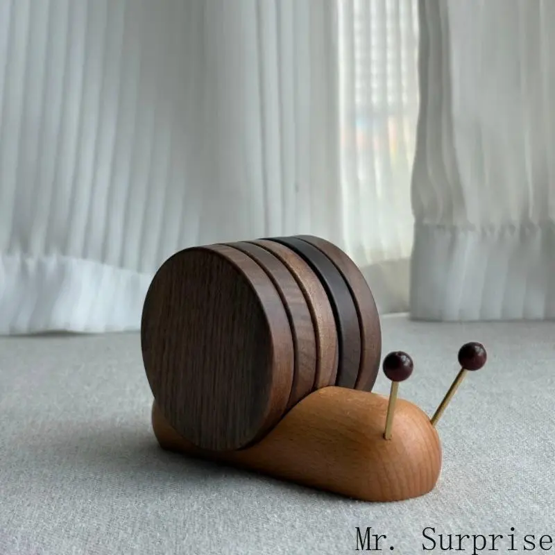 Wooden Decorative Snail-Shaped Coasters for Drinks - Magnetic Heat-Resistant Cup Coasters, Kitchen Table Top Trivet for Home Decor, Decorative Coaster