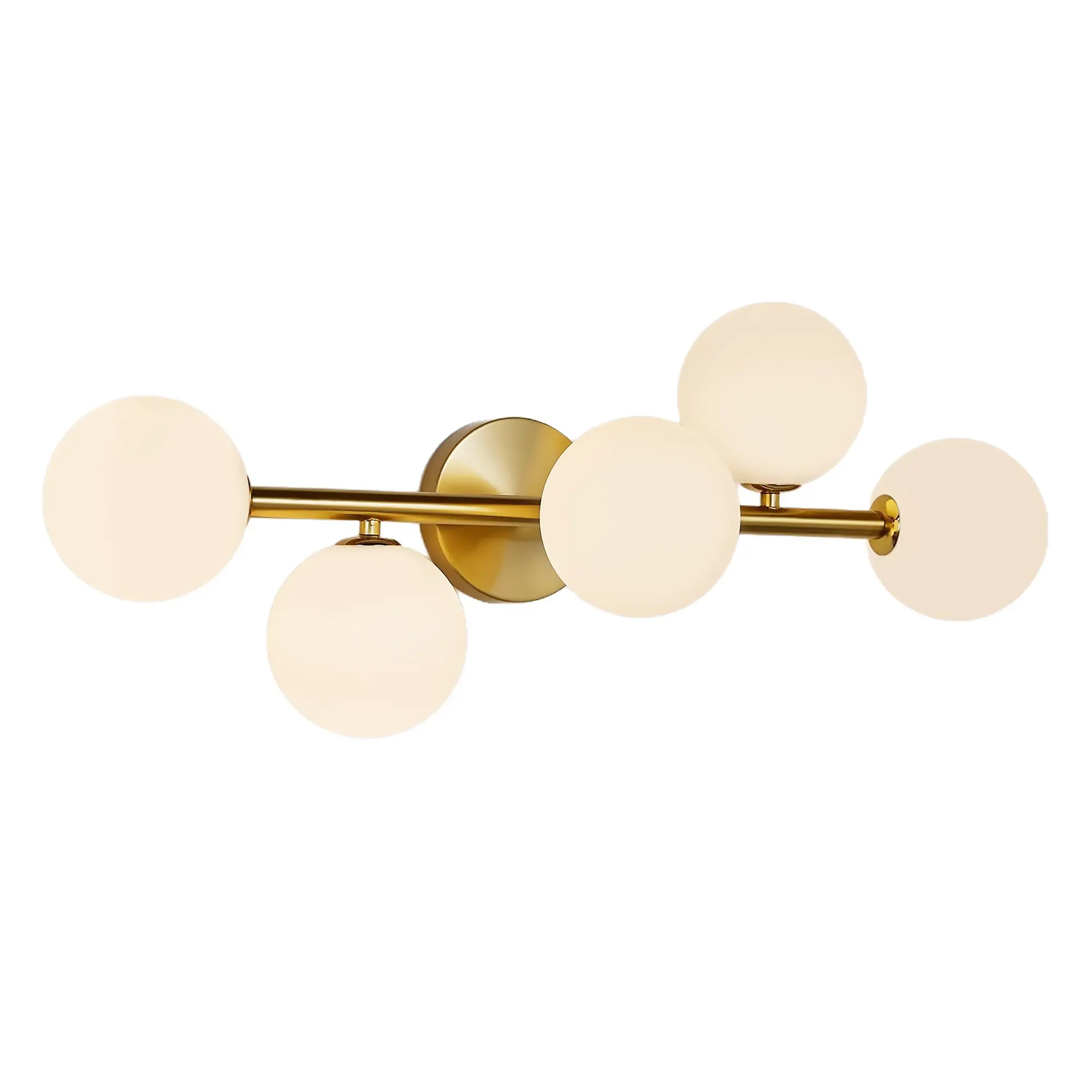 Mid Century Modern 5-Light Bathroom Light Fixture Semi-Flush Mount Ceiling Light, Dimmable LED Wall Sconce with Milk Glass Shade, 3CCT Adjustable Color Temperature, Gold Finish, for Bathroom Kitchen Dining Room, Home Furniture and Household