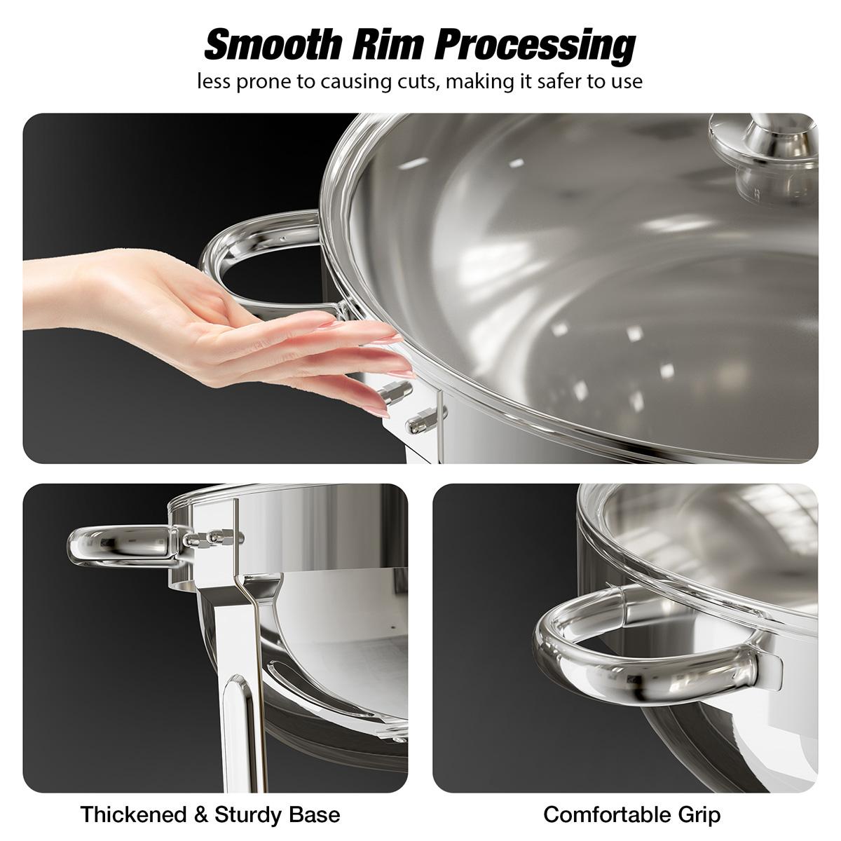 Chafing Dish Buffet Set 2 Pack, 5QT Round Chafing Dishes for Buffet with Glass Lid & Lid Holder, Stainless Steel Chafers and Buffet Warmers Sets for Parties, Events, Wedding, Camping, Dinner