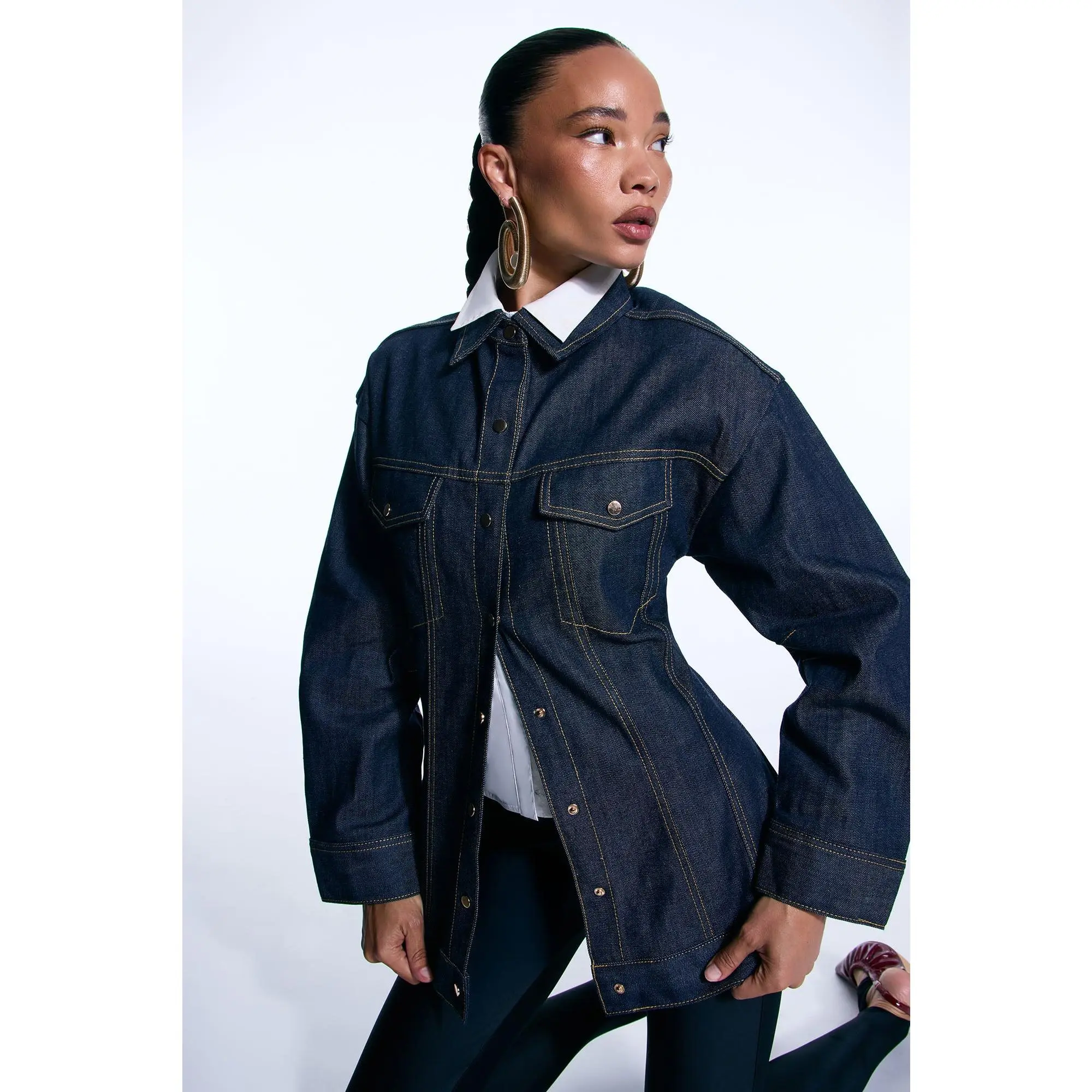 Premium Selvedge Sculpted Denim Jacket - Dark Denim