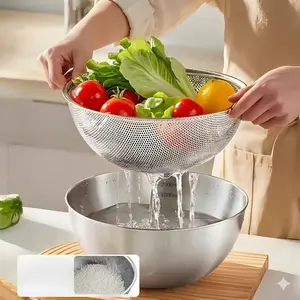 Stainless Steel Mixing Bowl Set, Thickened Large Capacity Egg Beater, Fruit Vegetable Washing Basin, Kitchen Baking Tool