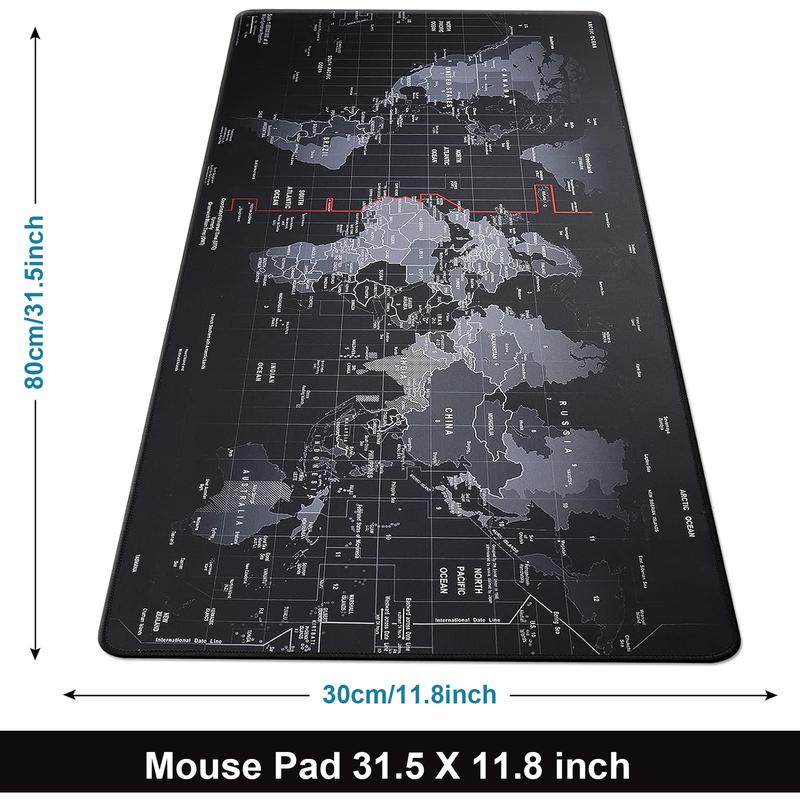 Extended Mouse Pad Large Size Mousepad for Gaming Office Home 80x30cm Black White Map
