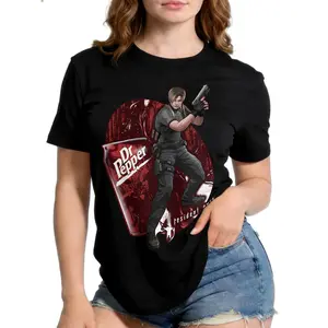 Resident Evil 4 Leon Kennedy Graphic T-Shirt | Iconic Dr Pepper Gamer Tee for Survival Horror Fans | Premium Cotton TShirt for Men | Unique Action Game T Shirt Gift for Him