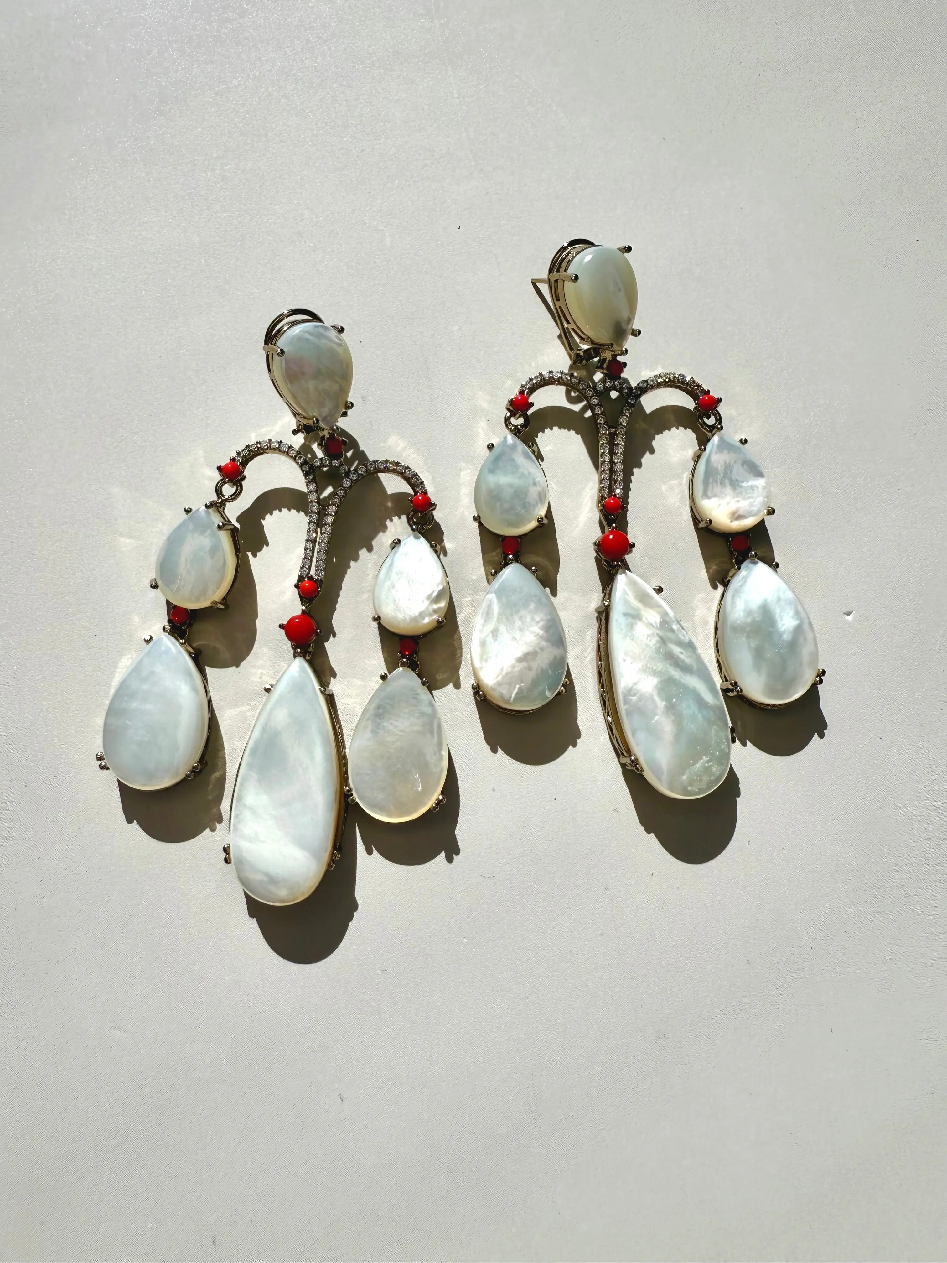 Chaya Mother Of Pearl Dangle Earrings w 10k Gold Plating & Cubic Zirconia