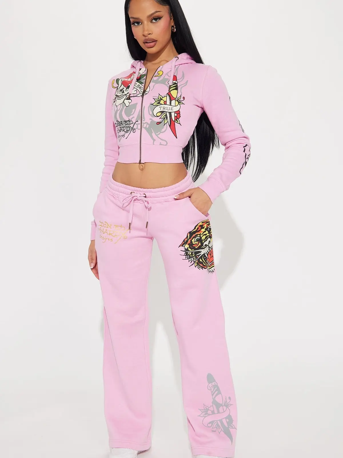 Ed Hardy Tiger Roar Zip Up Hoodie - Pink Z - TikTok Shop