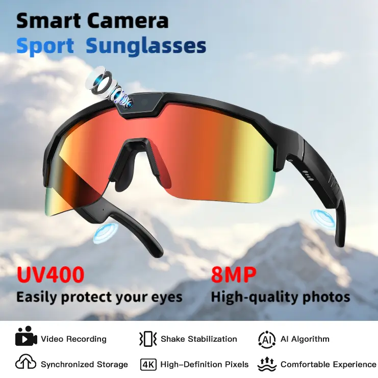 AI Camera Glasses with 8MP Camera,Hands-Free Photography/Video Record,Button Touch, Bluetooth Wireless Wearable, Built-in Storage(No SD Card Needed)UV Protection,160+Languages Translation for Travel Outdoor Adventures,Cycling/Skiing/Baseball