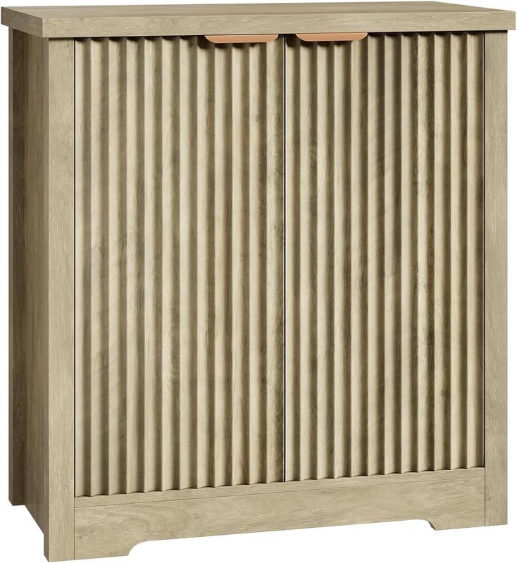 Fluted Buffet Sideboard Cabinet, Accent Modern Credenza with Doors & Shelves, Wood Credenza Storage Console Cabinet for Living Room Kitchen Dining Room Hallway