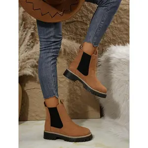 Women's Chelsea Fashion Nude Boots, Elastic Sides, Anti-Slip Sole, Slip-On Winter Walking Shoes, Comfortable Wear-Resistant Design, Lightweight BootsGift