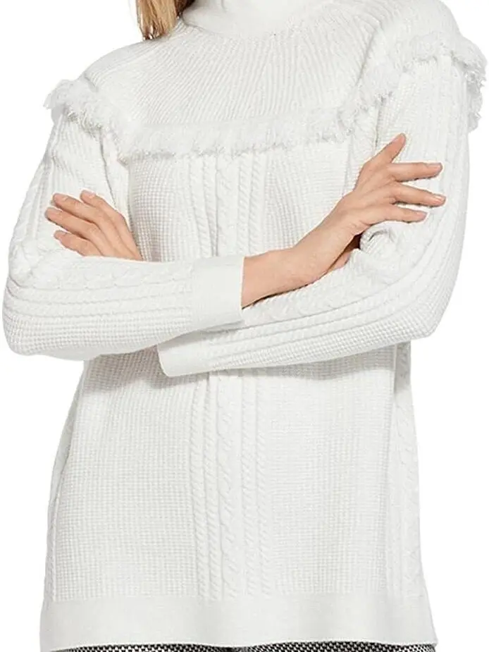 Lysse Womens Get Away Fringe Cable Knit Pullover Sweater White S Cotton Skirt