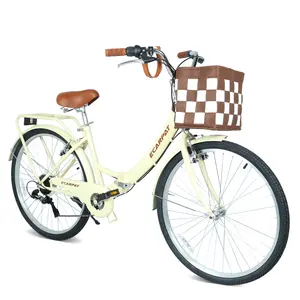 26 Inch Folding City Bike with 7 Speeds & Commuter-Ready Accessories Detachable Basket & Cup Holder, Steel Frame, Alloy Rims, V-Brakes Comfortable Ride for Urban Men & Women, Multiple Colors