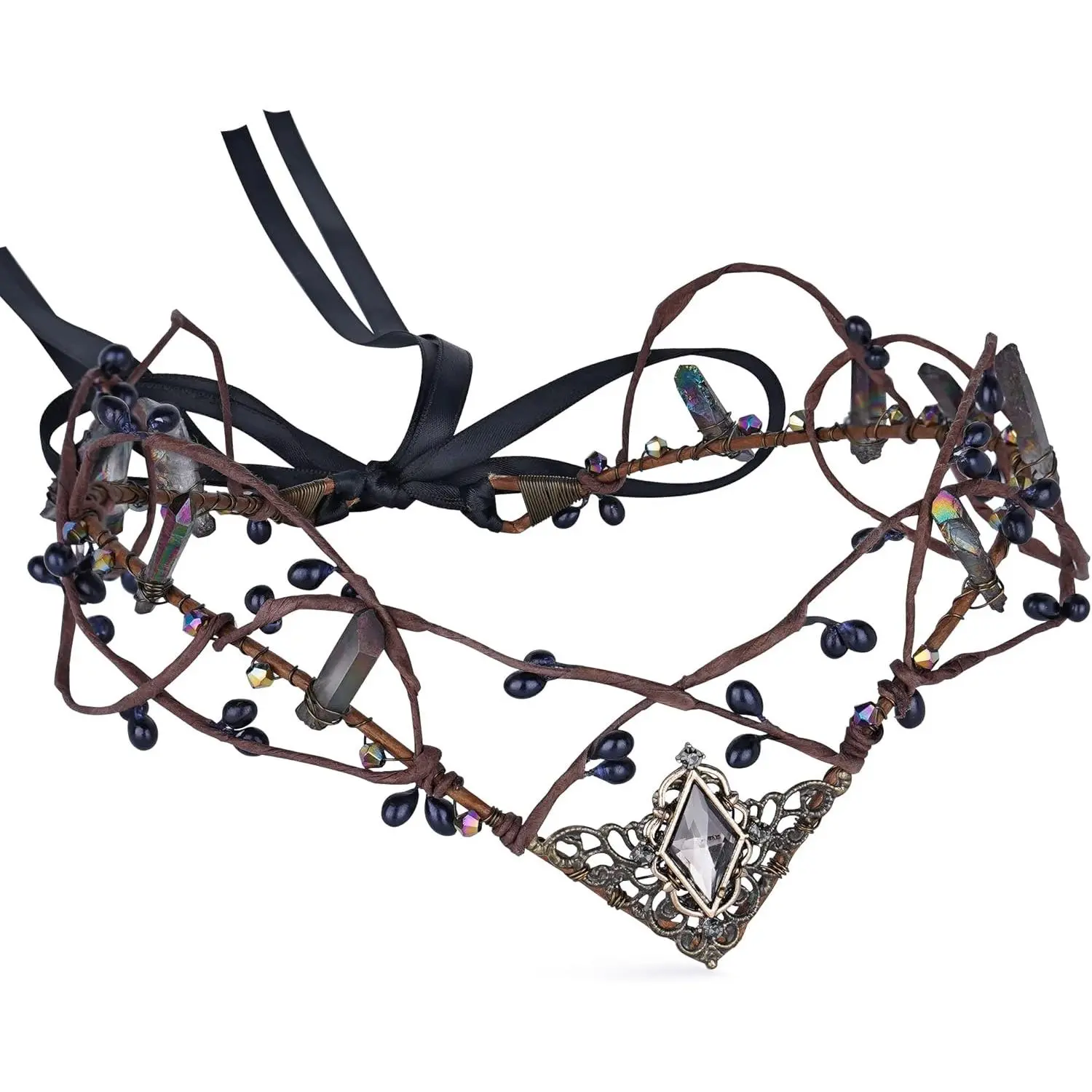 Elven Circlet Crystal Tiara, Cute Fairy Headpiece for Women, Renaissance Halloween Costume Accessory