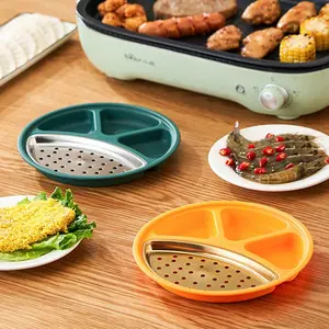 4 Compartment Divided Dinner Plate, 1 Count Round Divided Plate, Portion Control Plate, Kitchenware for Outdoor Camping