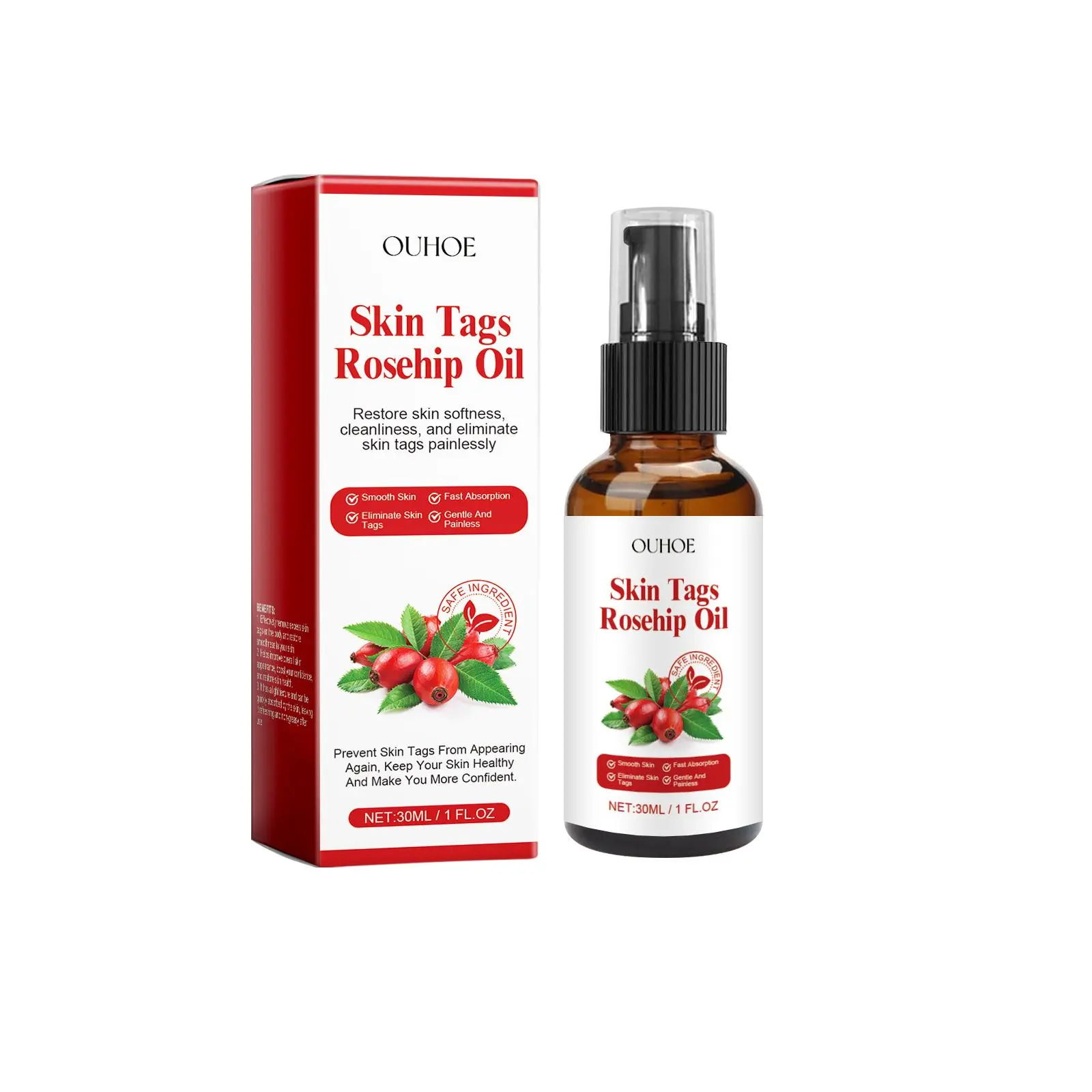 OUHOE Rosehip Seed Wart Essential Oil, Skin Label Repair Fading Mole Corn Eye Meat Essence