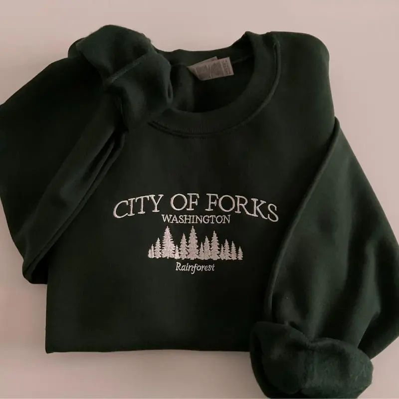 Forks WA Embroidered Sweatshirt Hoodie , Twilight Cotton