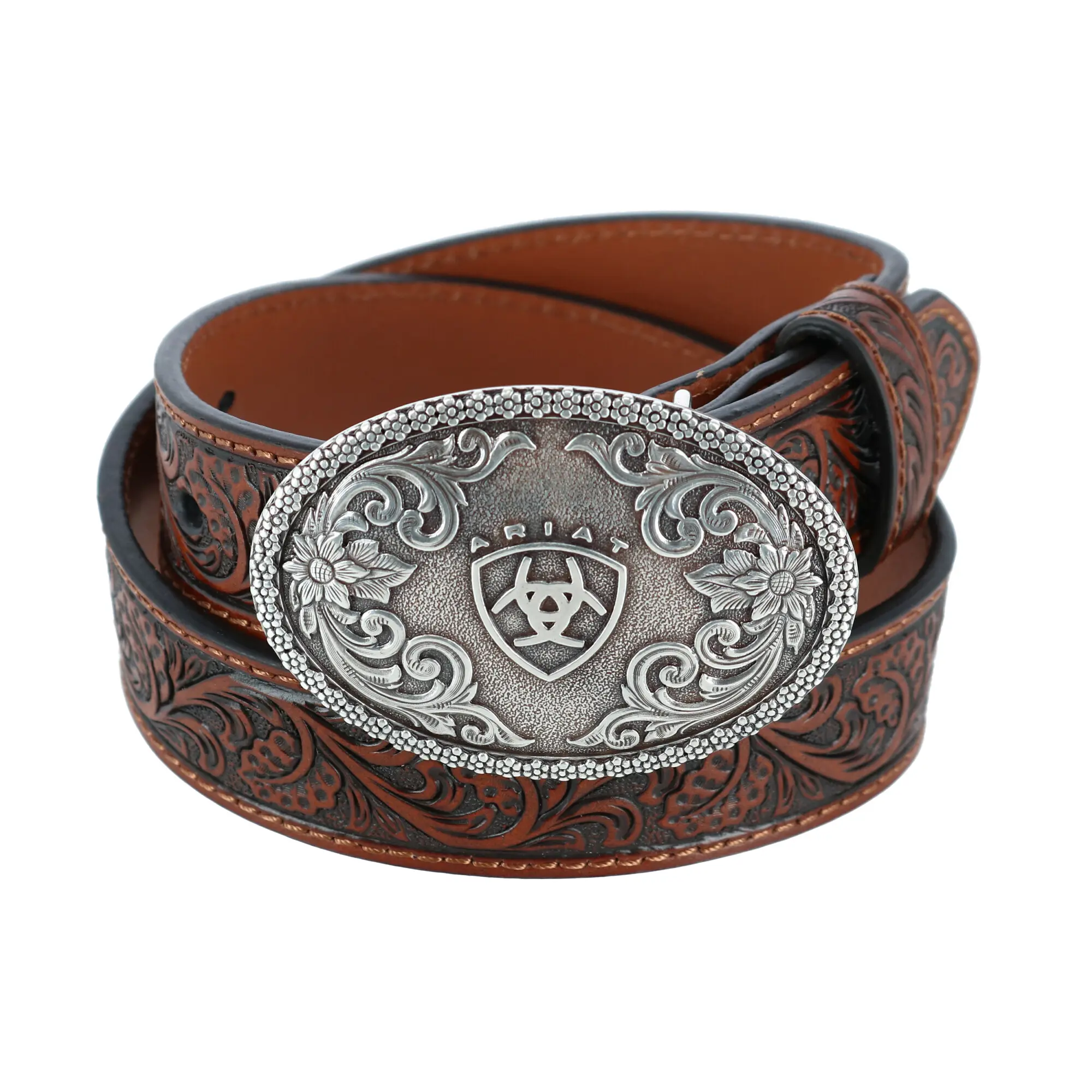 Ariat Boy's Heavy-Duty Tooled Western Belt with Removable Buckle - Casual Wear Accessory for 13-14 Yrs, Cowboy Themed Party Use