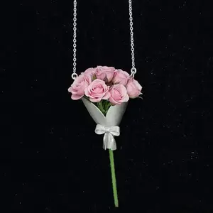 Wearable Flower Bouquet Necklace Clip – Creative DIY Flower Holder Necklace, Aesthetic Silver Collarbone Necklace for Fresh Flowers, Unique Gift Jewelry (Necklace Only, No Flowers)
