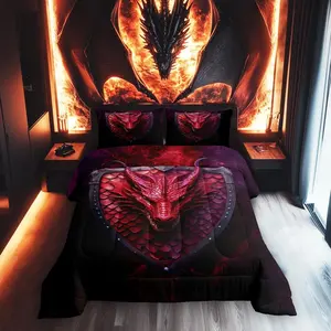 Dragon Comforter Set,3D Wildlife Animals Scales Quilt Set,Soft Bed Collection,Western Fierce Animals Bedding Comforter for Boys Girls Room Decor