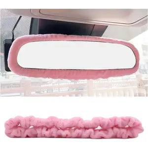 Car Rearview Mirror Cover, Auto Interior Elastic Comfortable Rear View Mirror Protector Decorative Accessories for Girls Women Man Gift, Universal for Vehicles, SUV, Truck, RV (Pink)