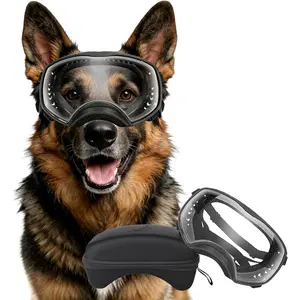 UV Protection Windproof Dog Goggles Sunglasses with Elastic Straps for Medium-Large Breed, Black Frame Clear Lens