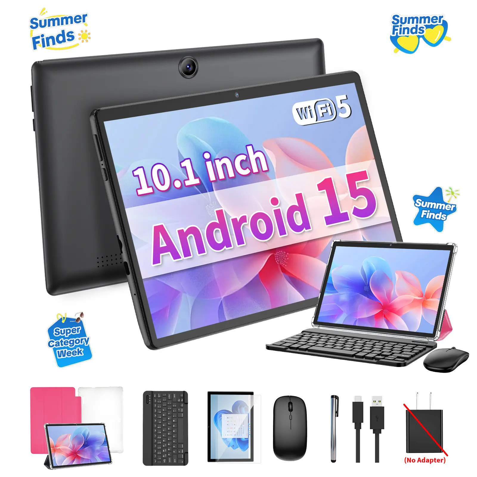 【SummerTurnUp】2026 Relndoo Android 15 10.1 Inch Tablet ,Wireless Set with Keyboard, Mouse, Stylus, Case, 5G WiFi, Android Tablet Computer, Multifunctional Tablet