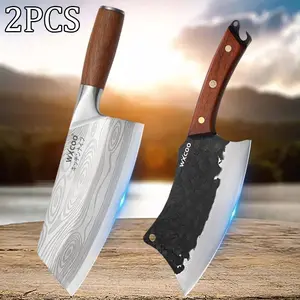 2PCS Stainless Steel Kitchen Knife Forged Boning Knife Multipurpose Butcher Meat Cleaver Vegetable Chopper Fruit Camping Cooking