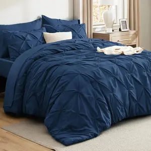 King Size Comforter - Sets King 7, Pintuck a Bag Navy Blue with Comforter,, Pillowcases  Shams